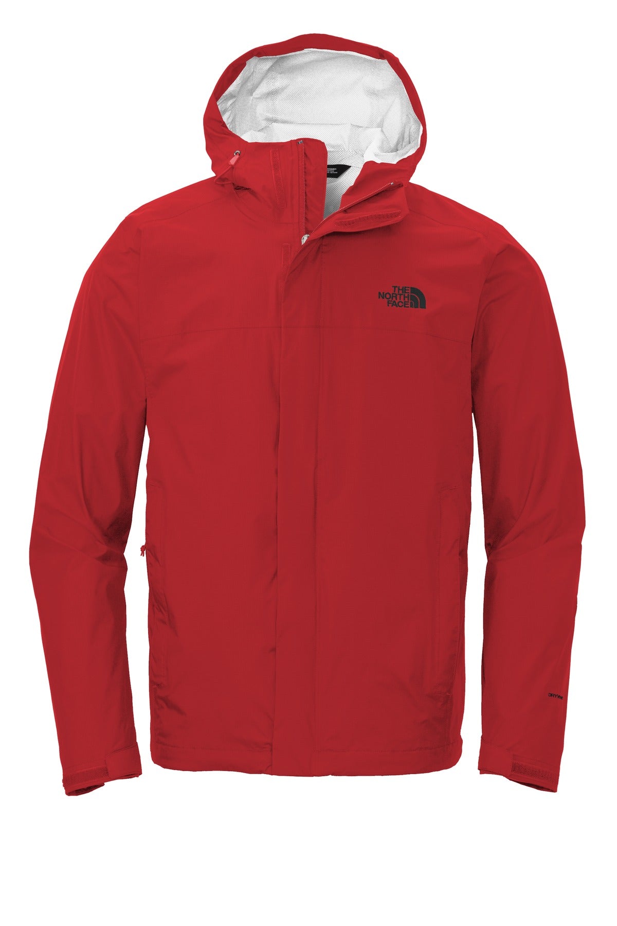 Front View of Rage Red The North Face DryVent Rain Jacket. NF0A3LH4
