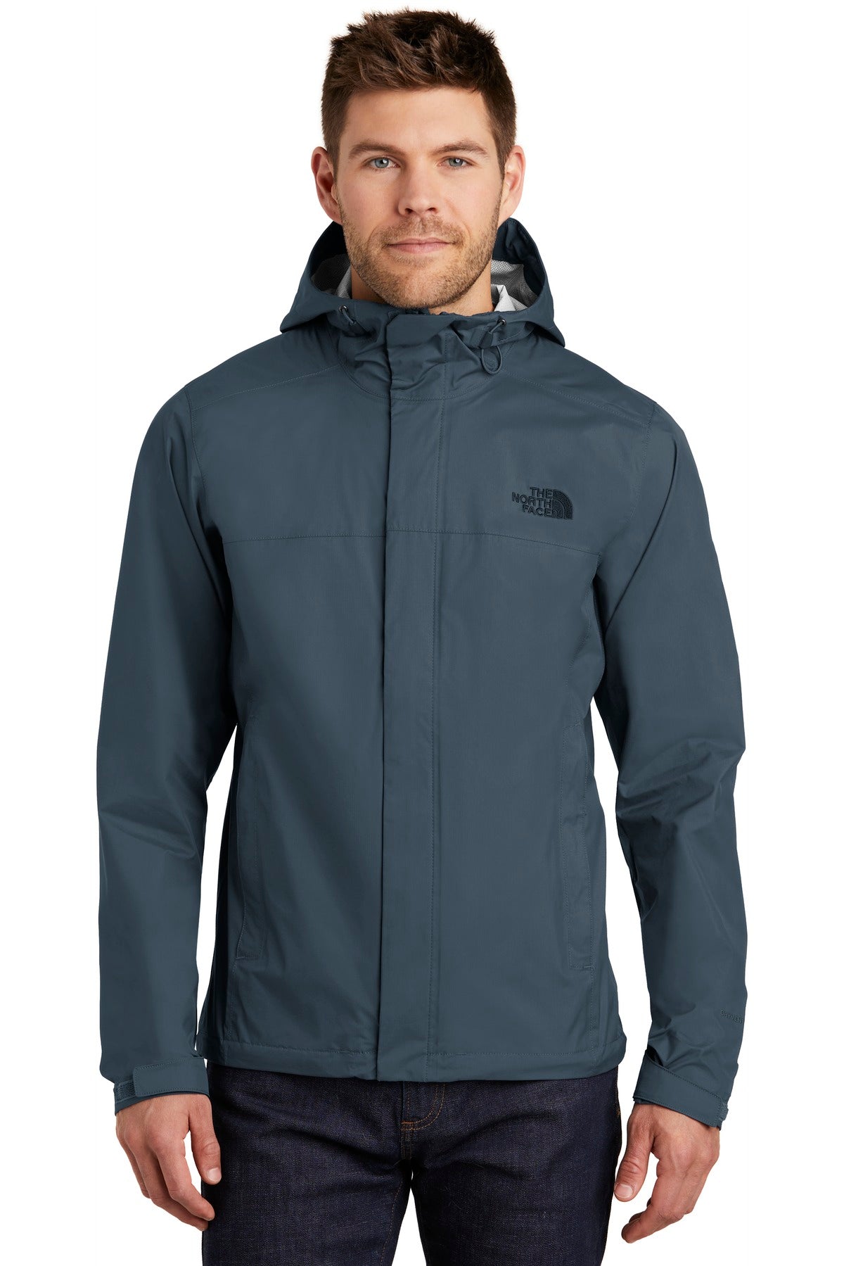 Front View of Shady Blue The North Face DryVent Rain Jacket. NF0A3LH4
