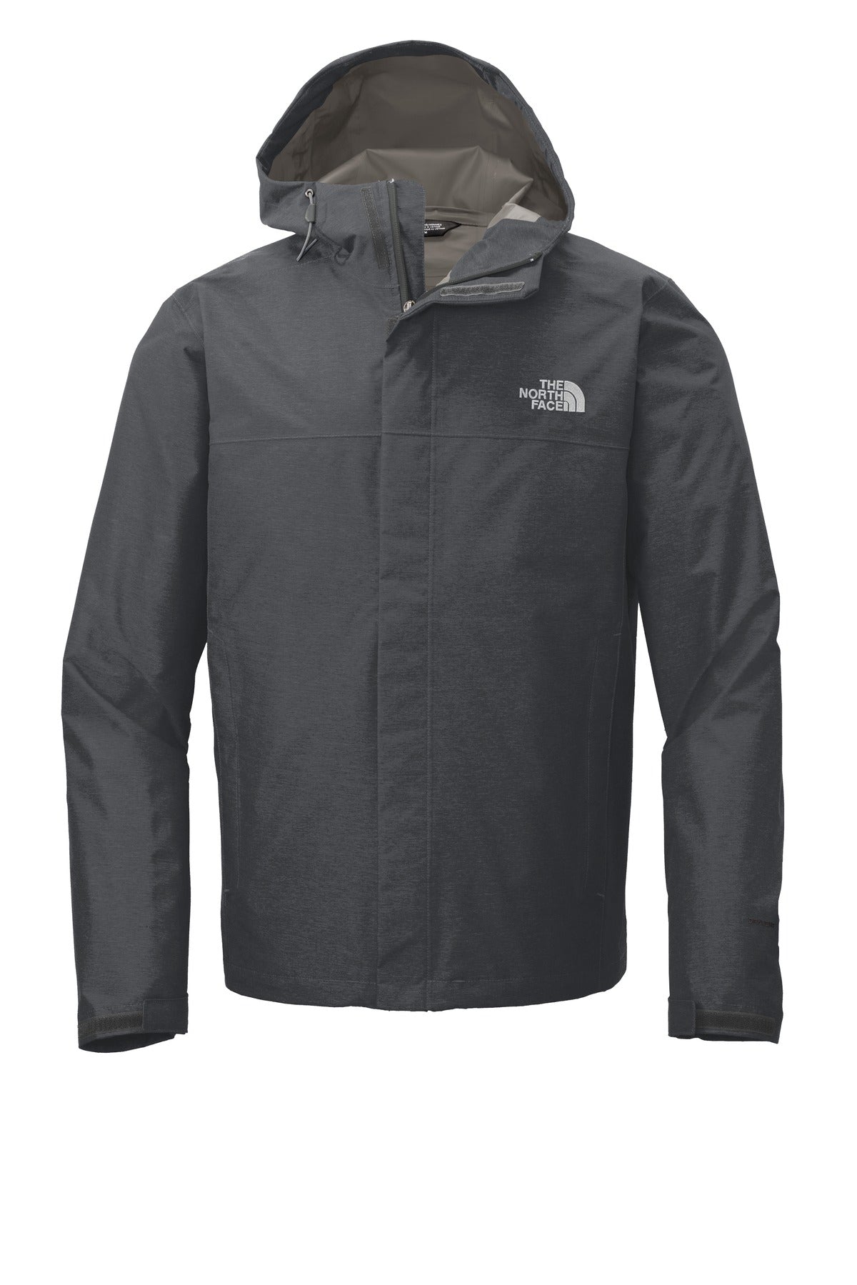 Front View of TNF Dk Grey He The North Face DryVent Rain Jacket. NF0A3LH4
