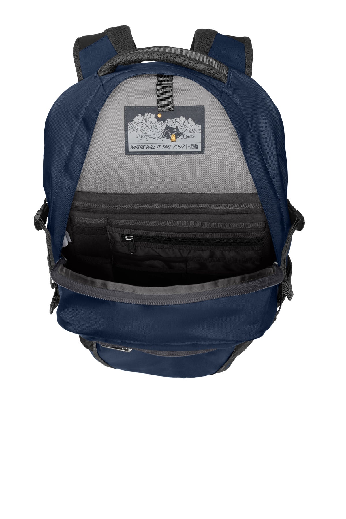 Inside View of Cosm Bl/As Gry The North Face Fall Line Backpack. NF0A3KX7